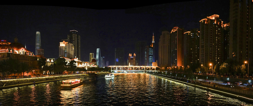 天津海河夜景大画幅