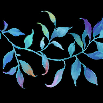 抽象美丽的水彩油画叶子和分支