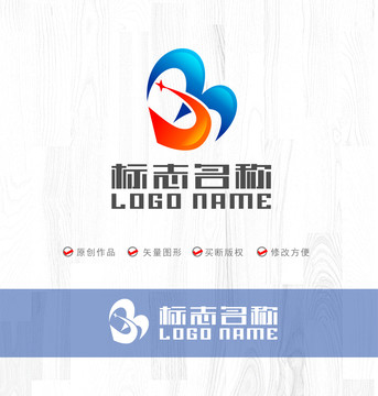 BD字母B标志心形科技logo