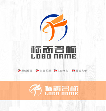 F字母标志飞鸟logo