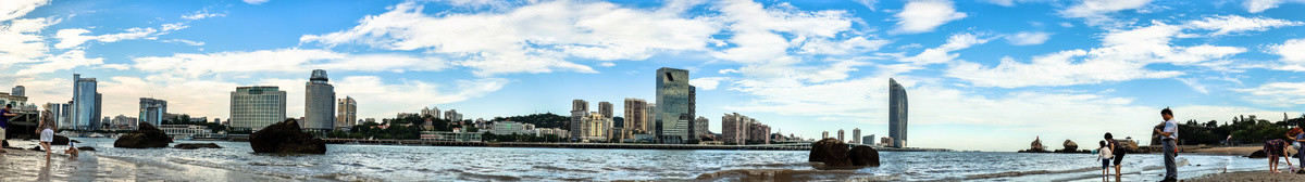 厦门滨海风光双子塔宽幅全景图