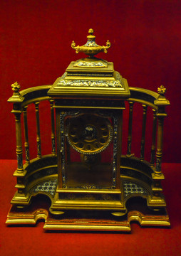 铜镀金珐琅围屏式钟