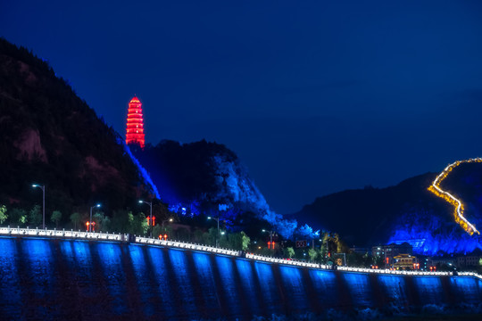 延安宝塔山灯光夜景