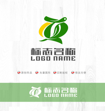 TG字母Q标志太极绿叶logo