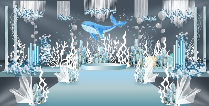 蓝色海洋婚礼舞台设计效果图