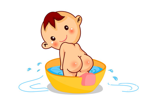 可爱的在洗澡的卡通宝宝
