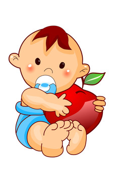 可爱的抱着苹果的卡通宝宝