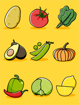 新鲜食材水果蔬菜矢量插图