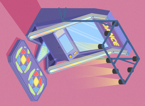 等距立体跳舞机电玩紫色矢量插画