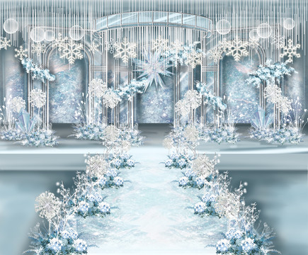 蓝色冰雪婚礼主背景效果图
