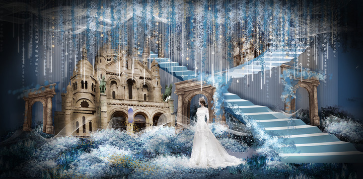 梦幻蓝色咖色天空之城婚礼设计