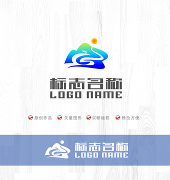 GS凤凰青山绿水红日logo