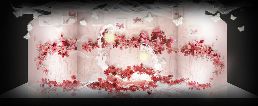 简约曲面红白香槟色舞台婚礼设计