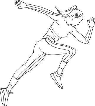 一位女性运动员在奔跑线稿插画