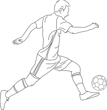 运动员在踢足球线稿插画