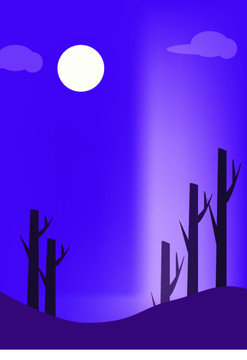 月光下的树林晚安矢量扁平插画
