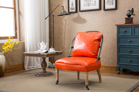 橘色油蜡皮沙发椅