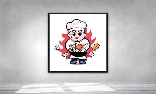 厨师炒菜烹饪矢量手绘商业插画