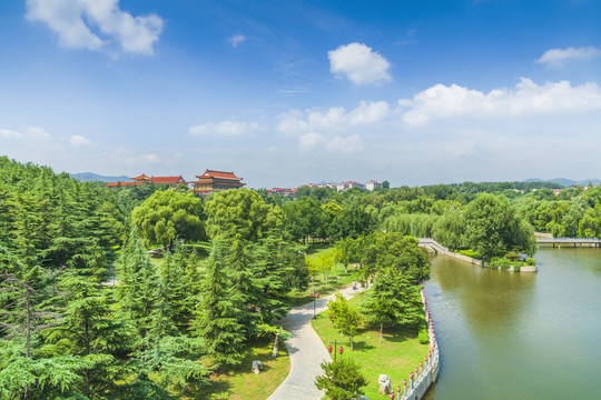 碧水蓝天青州城市园林风光
