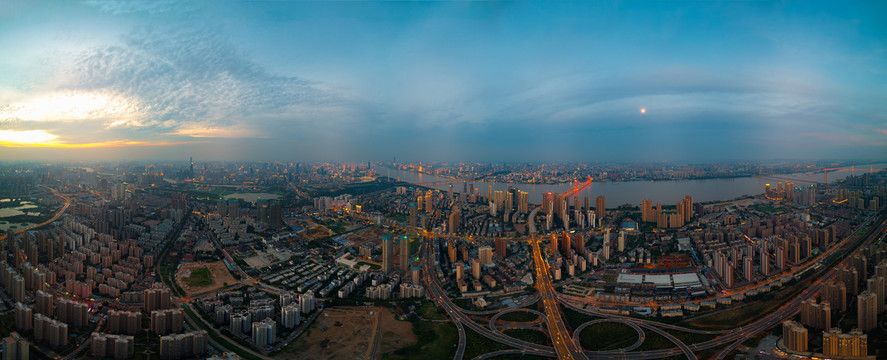 武汉夏日城市航拍傍晚和夜景风光