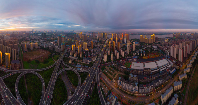 武汉夏日城市航拍傍晚和夜景风光