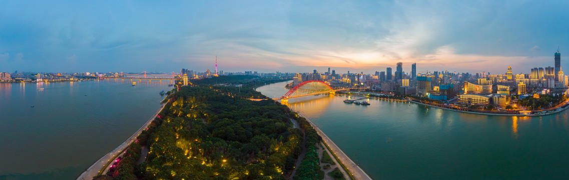 武汉夏日城市航拍傍晚和夜景风光