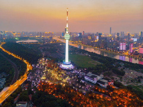 武汉夏日城市航拍傍晚和夜景风光