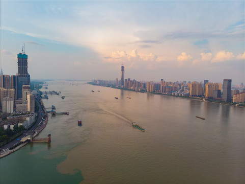 武汉夏日城市航拍傍晚和夜景风光