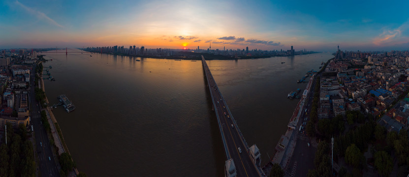 武汉夏日城市航拍傍晚和夜景风光