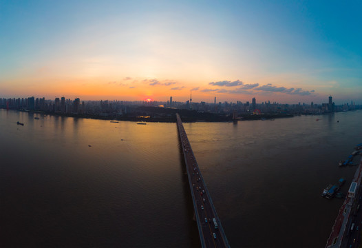 武汉夏日城市航拍傍晚和夜景风光