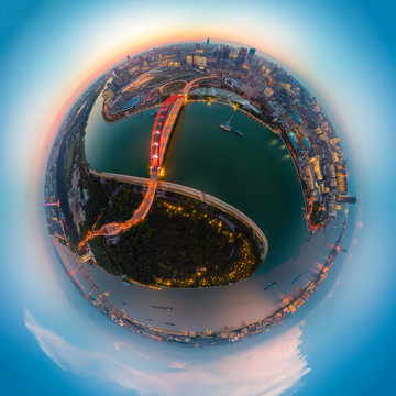 武汉夏日城市航拍傍晚和夜景风光