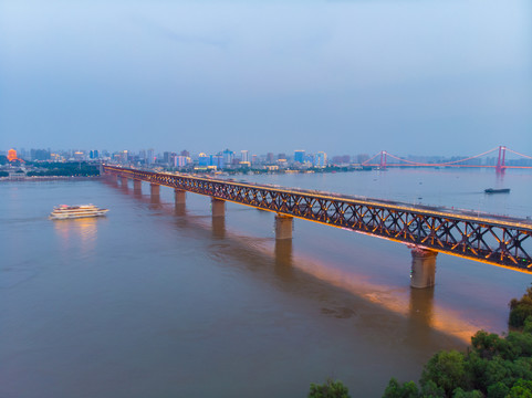 武汉夏日城市航拍傍晚和夜景风光