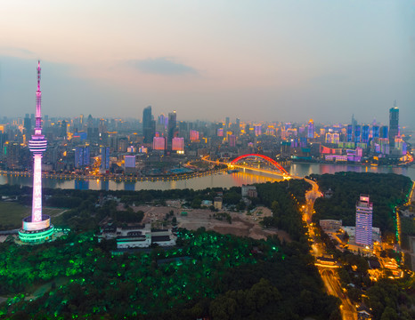 武汉夏日城市航拍傍晚和夜景风光