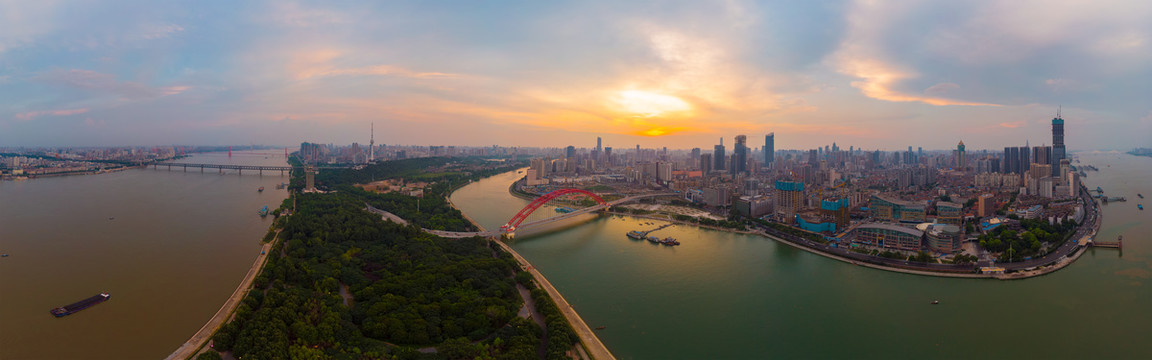 武汉夏日城市航拍傍晚和夜景风光