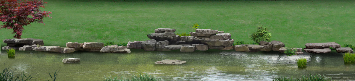河道人工湖岸池塘景观驳岸石效果