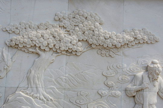 一棵枝叶茂盛的大树壁雕
