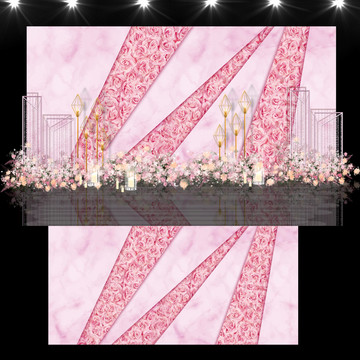 粉色玫瑰花婚礼背景效果图设计