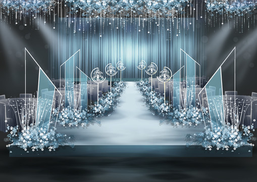蓝色婚礼舞台T台效果图设计