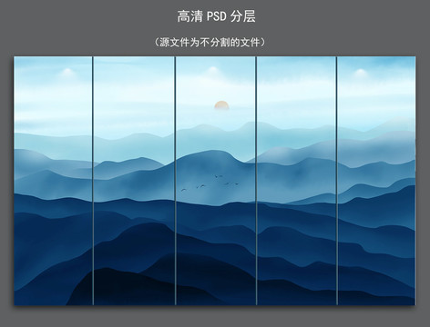 新中式大青山现代山水背景墙壁画