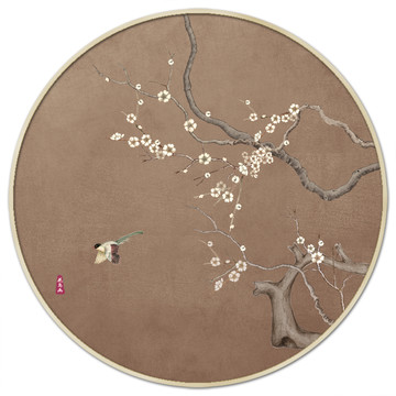 新中式梅花背景墙壁画