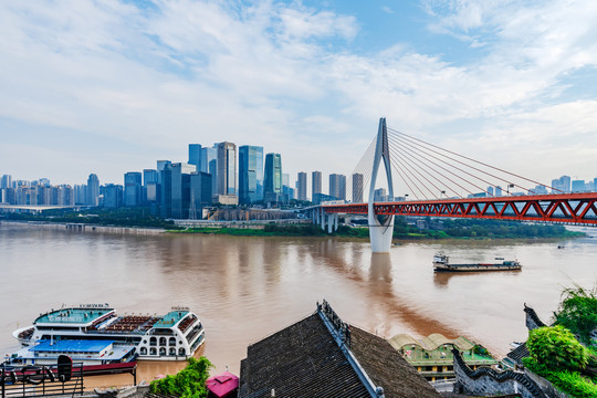 重庆千厮门大桥与江北嘴城市建筑