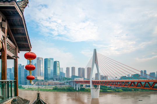 重庆千厮门大桥与江北嘴城市建筑