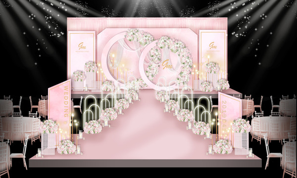 粉色婚礼舞台设计效果图