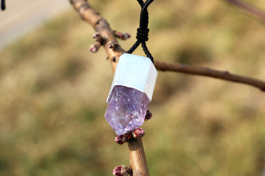 紫水晶原石银饰吊坠