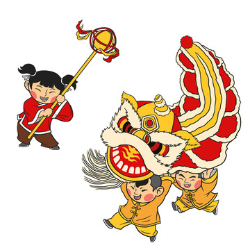 新年春节舞狮插画