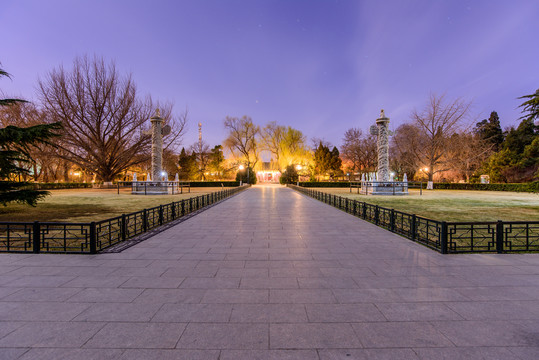北京大学西校门华表夜景