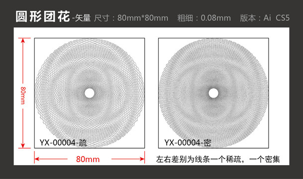 圆形团花标签底纹防伪纹丝印凹凸