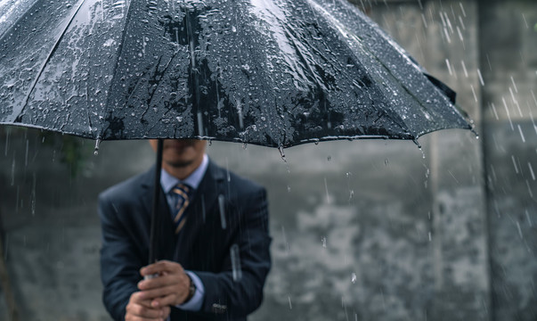 下雨打伞的男子