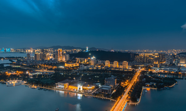 福建厦门筼筜湖白鹭洲公园夜景风