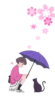 学生撑伞猫